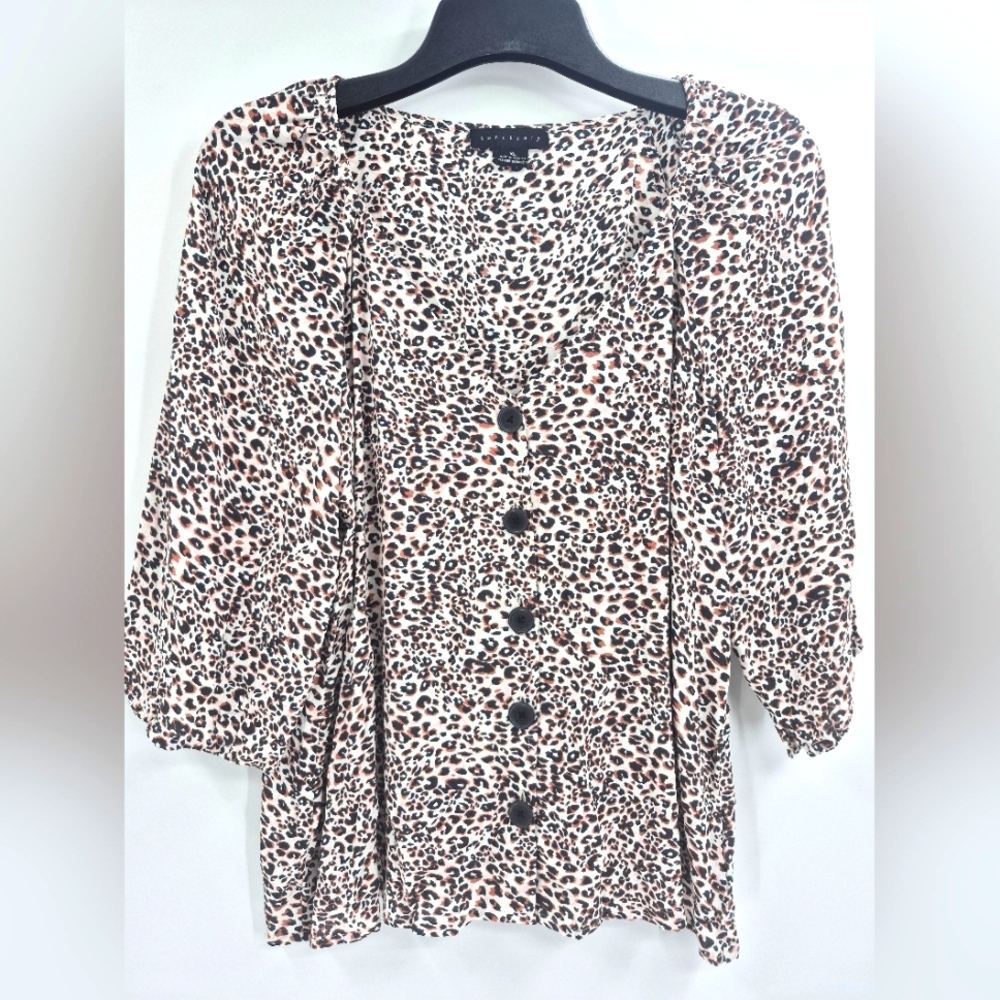Sanctuary Leopard Print Button-Up Blouse Size XL